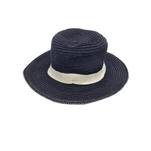 Adj Eugenia Kim Hemp Paper Blend Beathable Packable Navy White Woven Hat Sun
